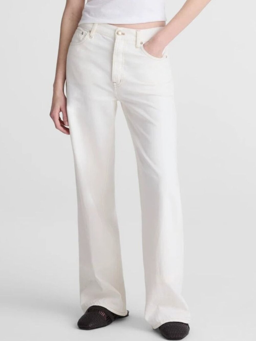 NWT Madewell Low-Slung Baggy Jean Sz 29 Cream Slouchy Wide Leg Denim Button Fly